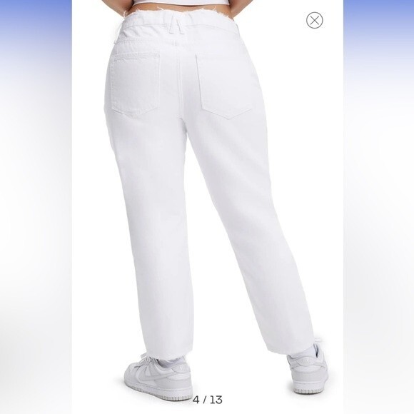 NWT Good American Good Girlfriend Distressed High Waisted Ankle White Jeans 12 - Picture 5 of 10
